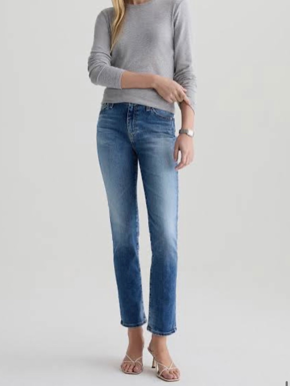 $235 Anthropologie Mari High Rise Slim Straight medium wash 27R